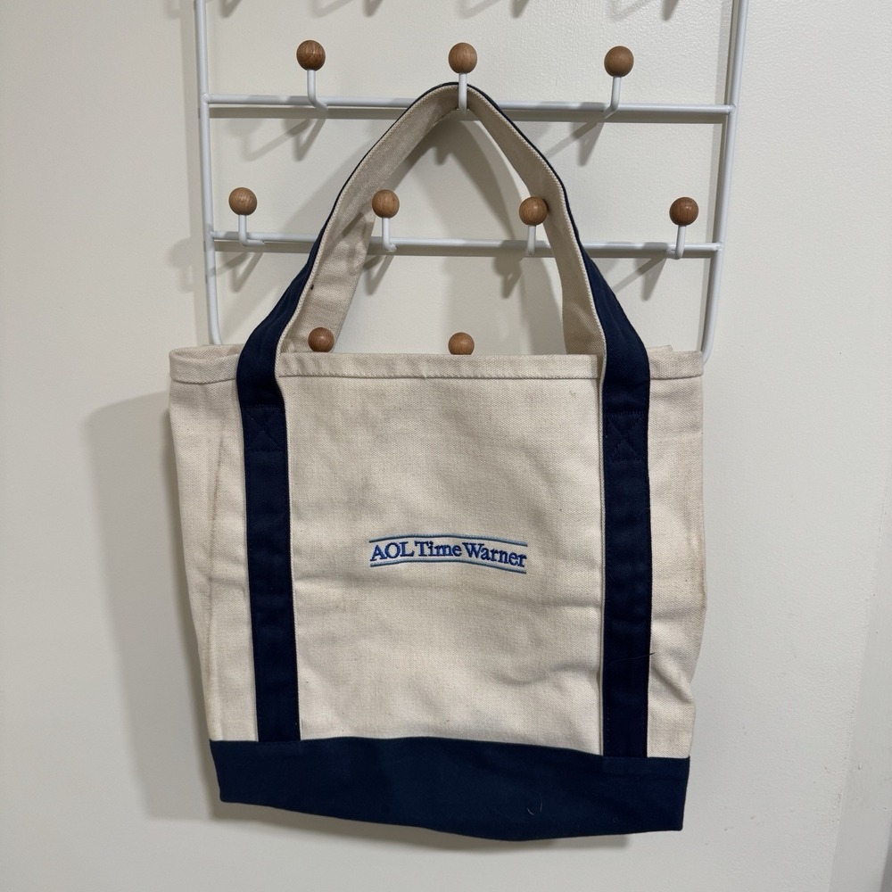 Vintage Leeds AOL TIme Warner Classic Canvas Large Tote Bag Blue .com bust